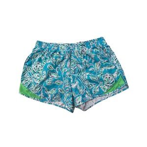 Lilly Pulitzer Luxletic Golf Tennis Shorts Blue Green Floral Print Women's S
